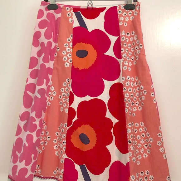 Marimekko Pink A-Line Cotton Skirt Mulit-pattern Floral US 2 - Picture 4 of 4